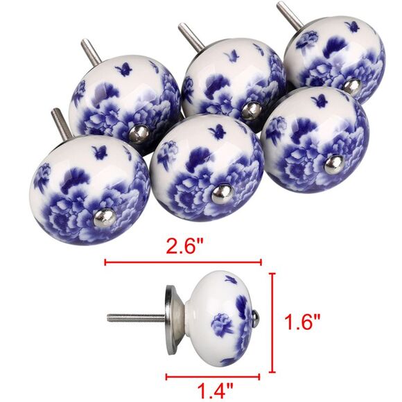 6pcs Vintage Knobs Floral Ceramic Pumpkin Drawer Handles Pulls Knob, Peony - Picture 2 of 6